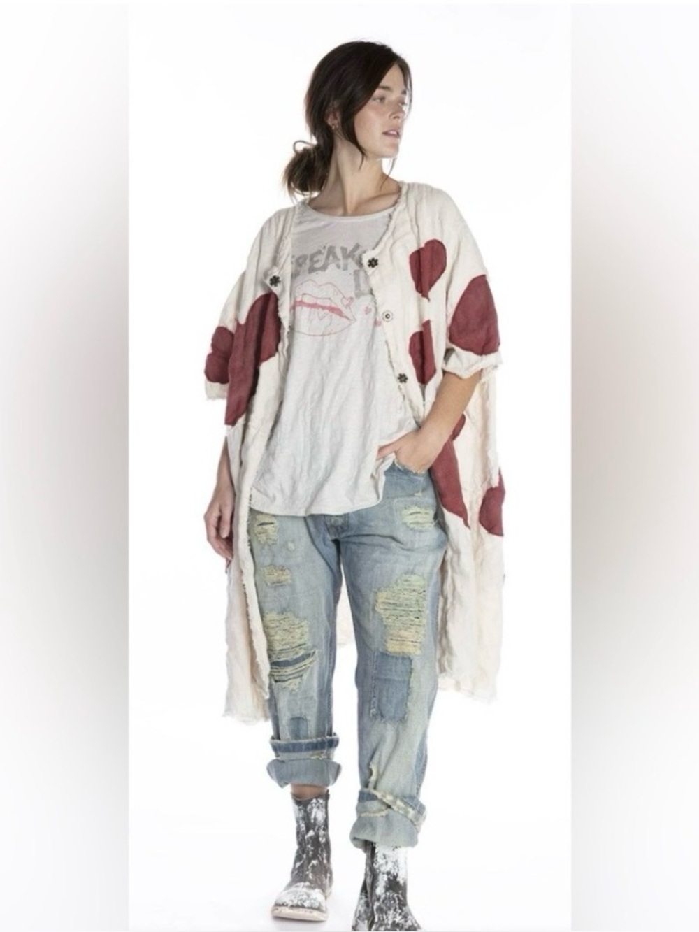 Super cute Magnolia Pearl Reversible linen Heart ♥️ Kimi Coat O/S